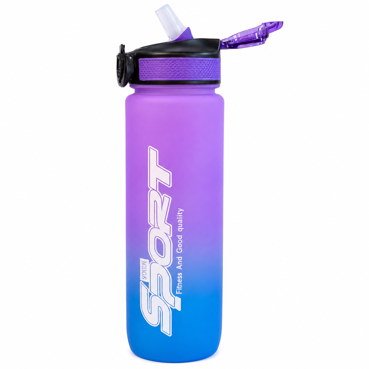Sports Water Bottle with Straw – Gradient Purple Blue Plastic Drinking Bottle – Flip Lid Gym Bottle for School, Office, Travel & Outdoor Use