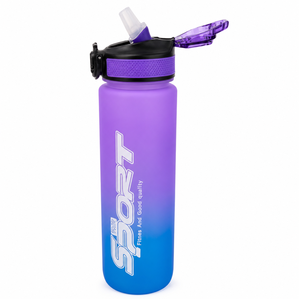 Sports Water Bottle with Straw – Gradient Purple Blue Plastic Drinking Bottle – Flip Lid Gym Bottle for School, Office, Travel & Outdoor Use - Image 2