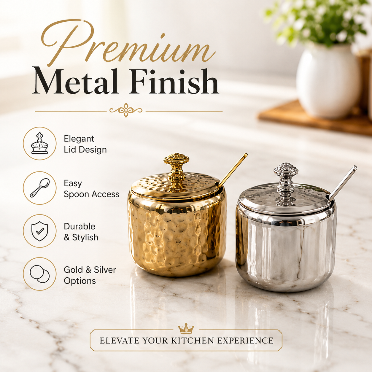 Stainless Steel Seasoning Pot with Lid & Spoon – Kitchen Spice Jar, Sugar Bowl, Salt Container, Masala Jar & Condiment Storage Pot – Gold/Silver - Image 2