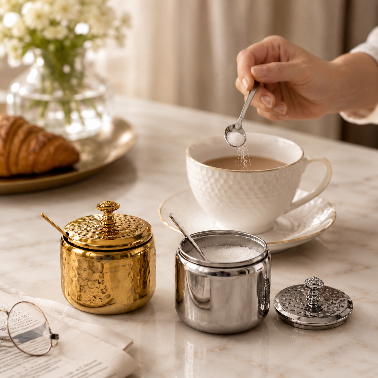 Stainless Steel Seasoning Pot with Lid & Spoon – Kitchen Spice Jar, Sugar Bowl, Salt Container, Masala Jar & Condiment Storage Pot – Gold/Silver - Image 3