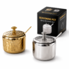 Stainless Steel Seasoning Pot with Lid & Spoon – Kitchen Spice Jar, Sugar Bowl, Salt Container, Masala Jar & Condiment Storage Pot – Gold/Silver