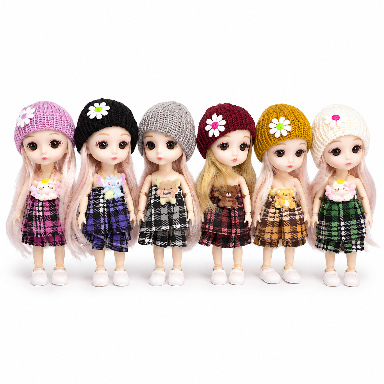 Cute Mini Fashion Doll Keychain for Girls 2 Pcs – Kawaii Bag Charm Pendant with Dress & Hat – Random Color Toy Gift for Kids