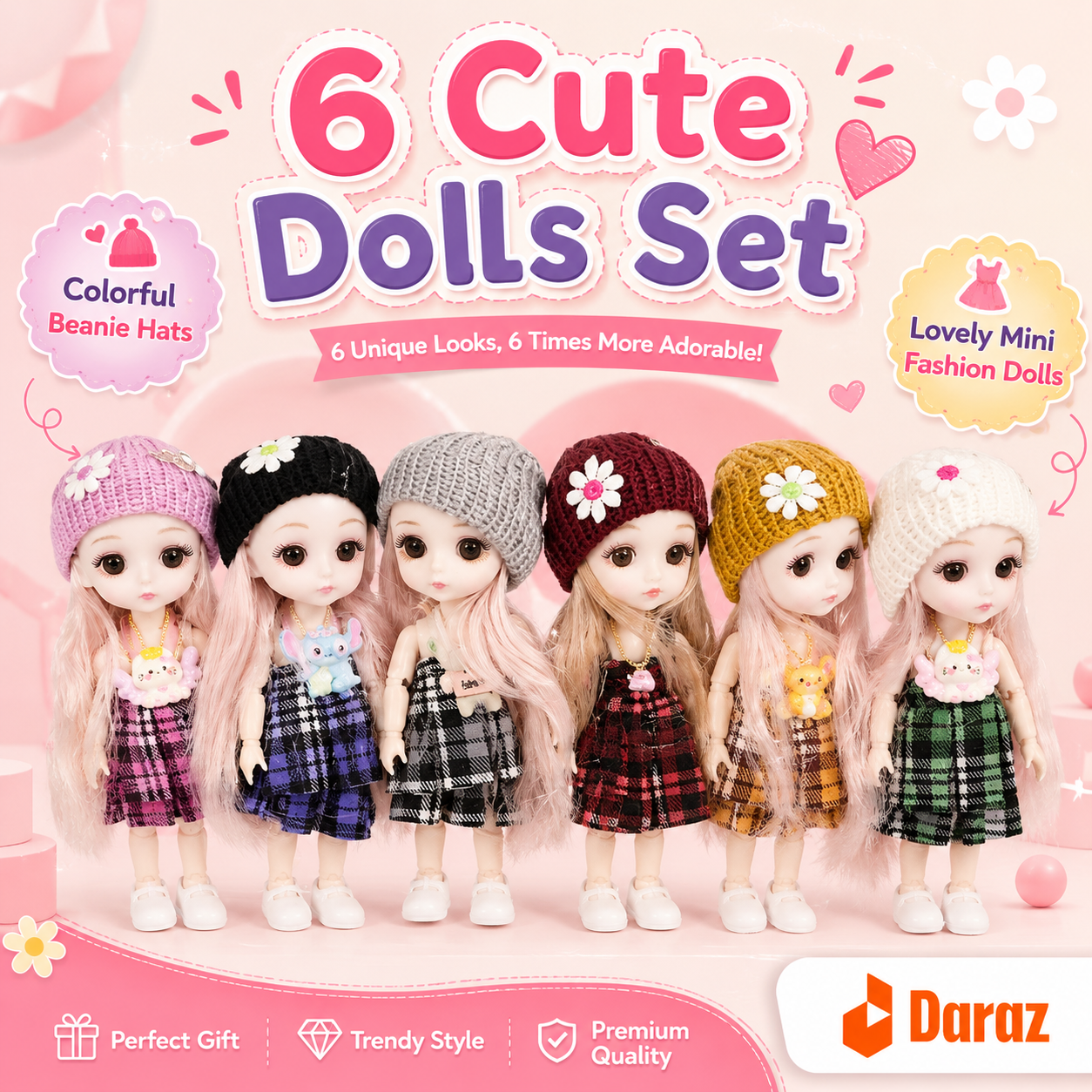 Cute Mini Fashion Doll Keychain for Girls 2 Pcs – Kawaii Bag Charm Pendant with Dress & Hat – Random Color Toy Gift for Kids - Image 3