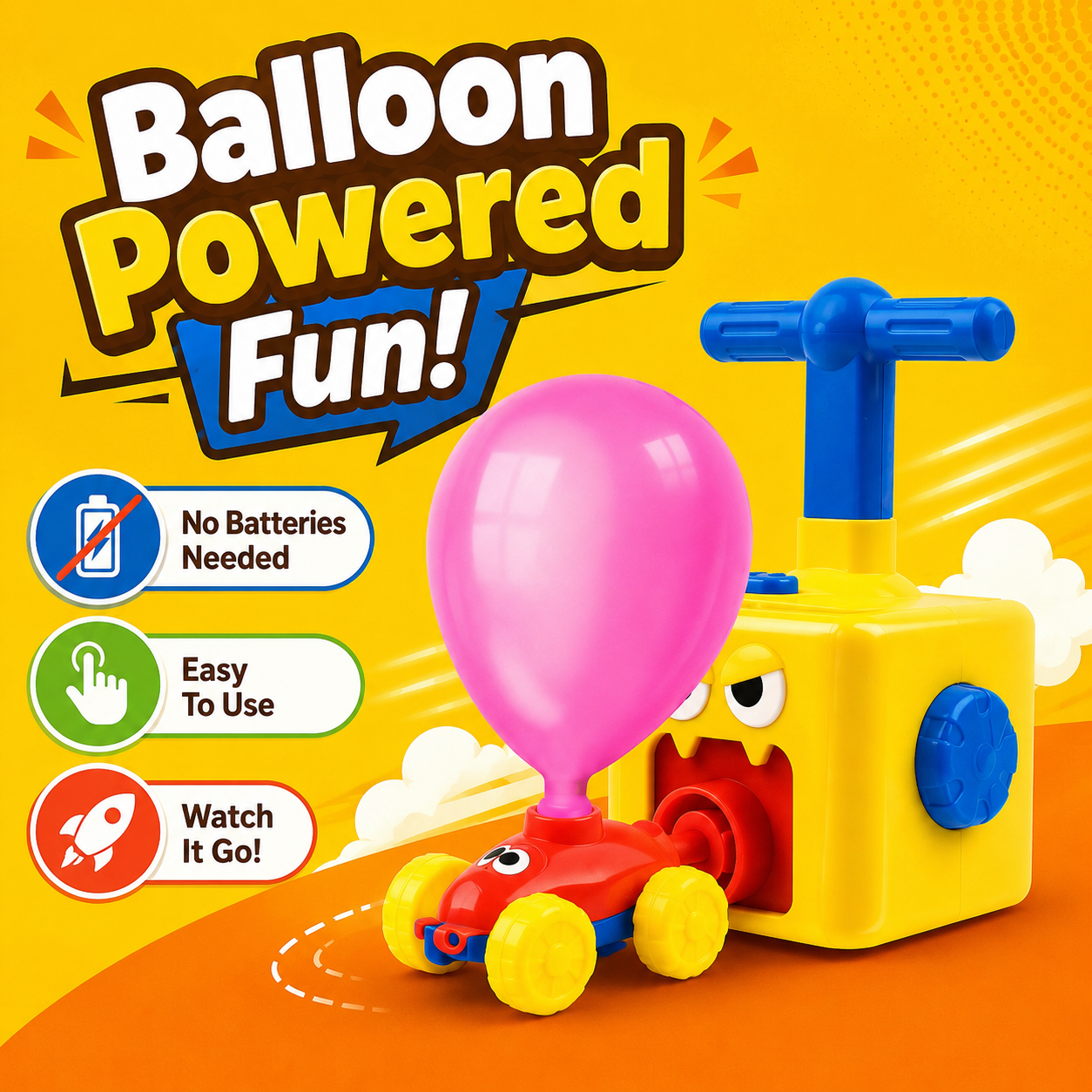 Balloon Powered Car Toy with Air Pump Launcher for Kids – No Battery Educational Science Experiment Toy – Balloon Car Racing Set - Image 2