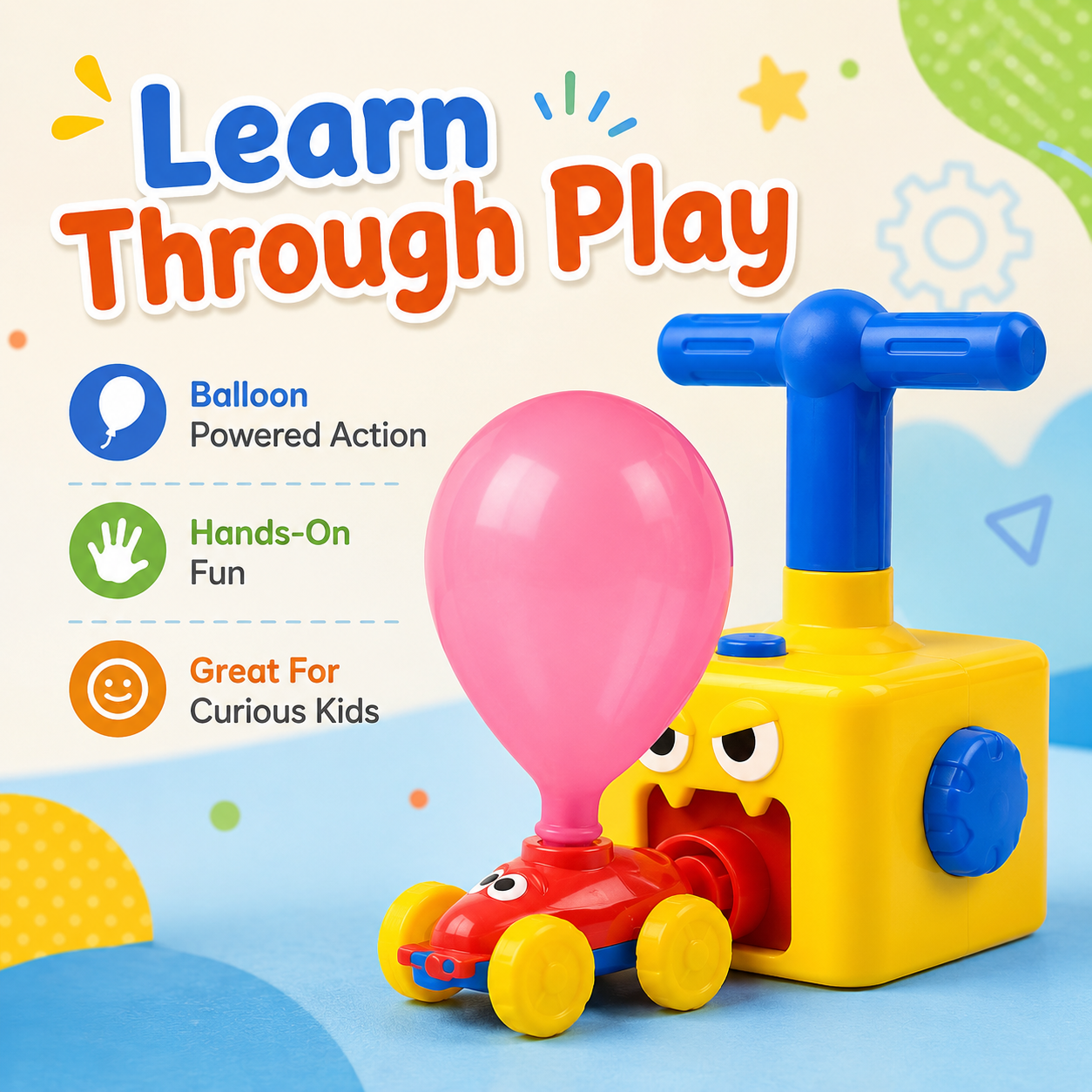 Balloon Powered Car Toy with Air Pump Launcher for Kids – No Battery Educational Science Experiment Toy – Balloon Car Racing Set - Image 3