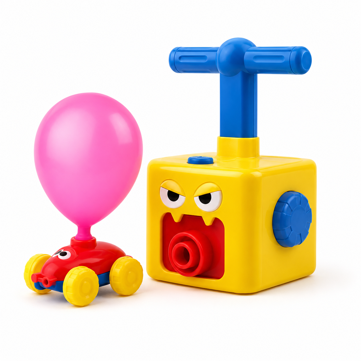 Balloon Powered Car Toy with Air Pump Launcher for Kids – No Battery Educational Science Experiment Toy – Balloon Car Racing Set