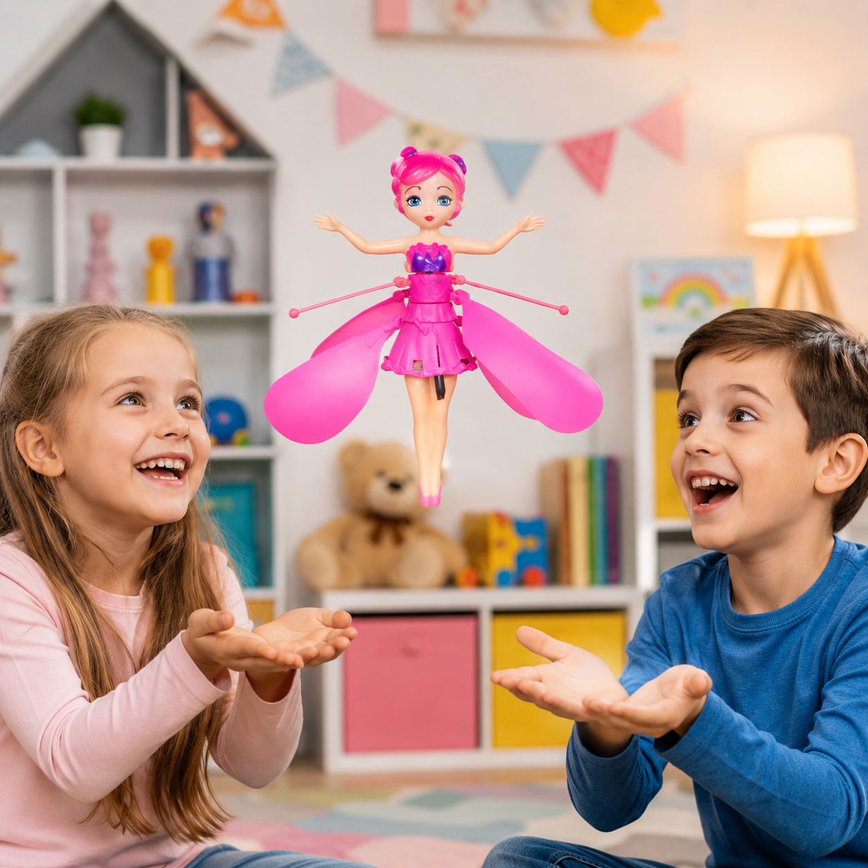 Infrared Induction Flying Fairy Doll Toy for Girls – Hand Sensor Flying Aircraft with LED Light & USB Rechargeable Flying Doll – Pink - Image 2