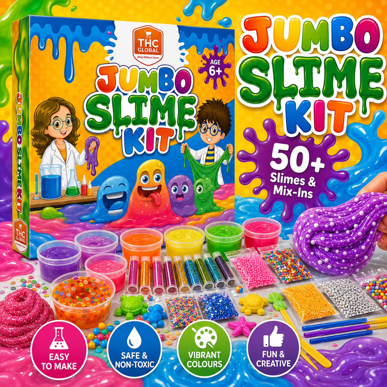 Jumbo Slime Kit for Kids 6+ – 18 Colored Slimes with 50+ Mix-Ins, DIY Non-Toxic Creative Slime Making Toy Set for Boys & Girls - Image 5