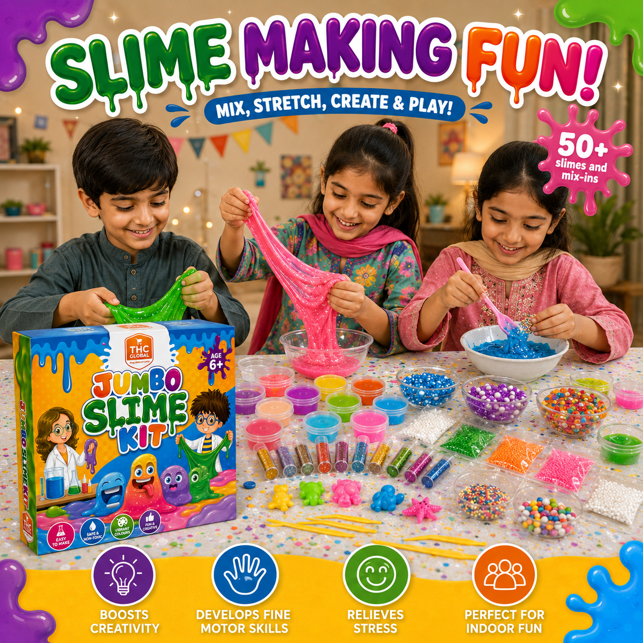 Jumbo Slime Kit for Kids 6+ – 18 Colored Slimes with 50+ Mix-Ins, DIY Non-Toxic Creative Slime Making Toy Set for Boys & Girls - Image 8
