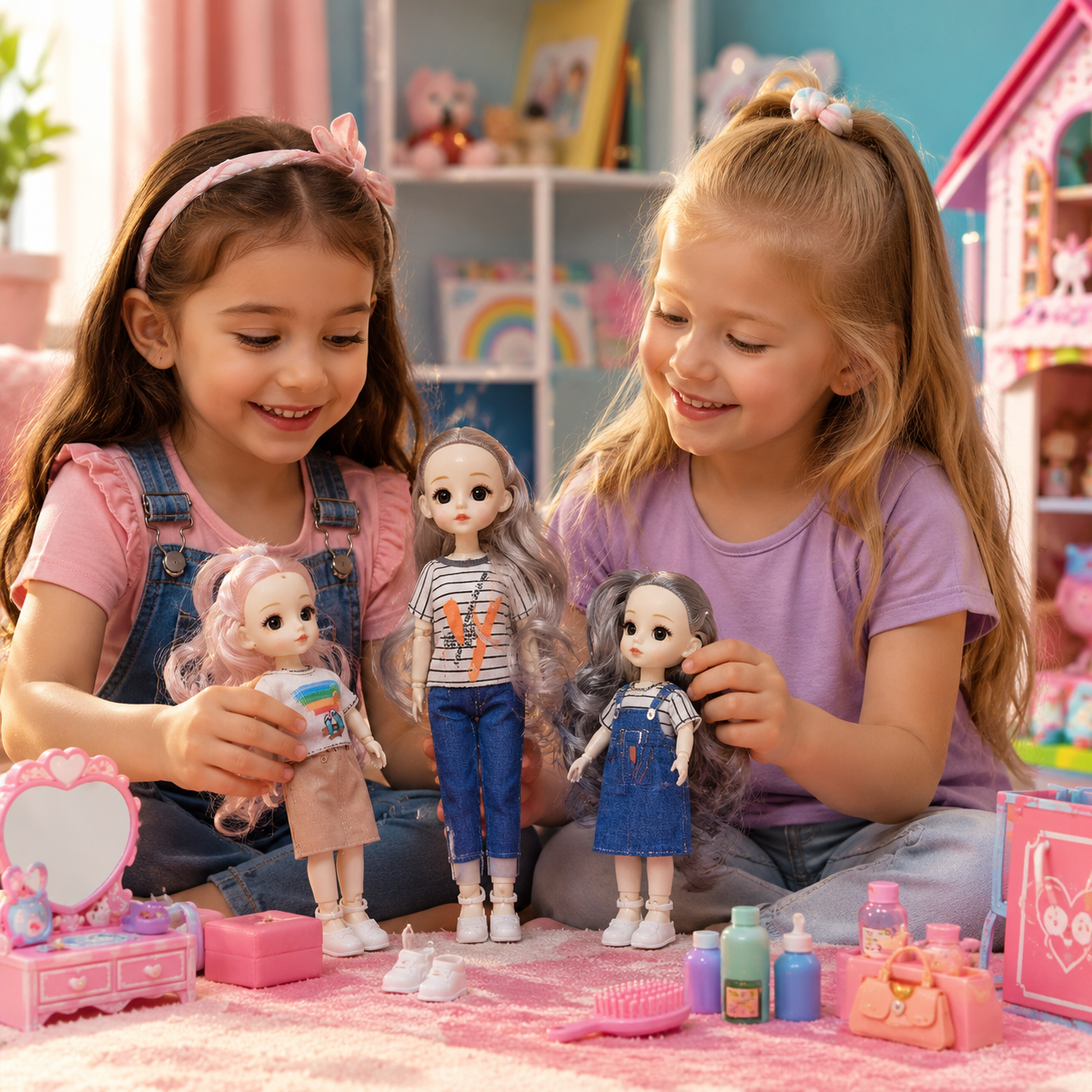 Princess Dress Up Doll Set for Girls – 2 Pcs Big & Small Fashion Dolls with Clothes & Shoes – Cute Play Doll Toy Gift for Kids – Random Design - Image 5