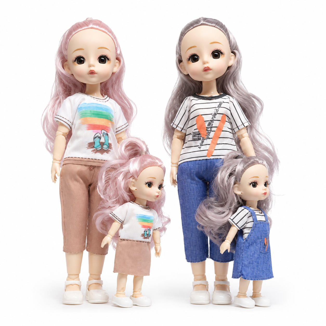 Princess Dress Up Doll Set for Girls – 2 Pcs Big & Small Fashion Dolls with Clothes & Shoes – Cute Play Doll Toy Gift for Kids – Random Design