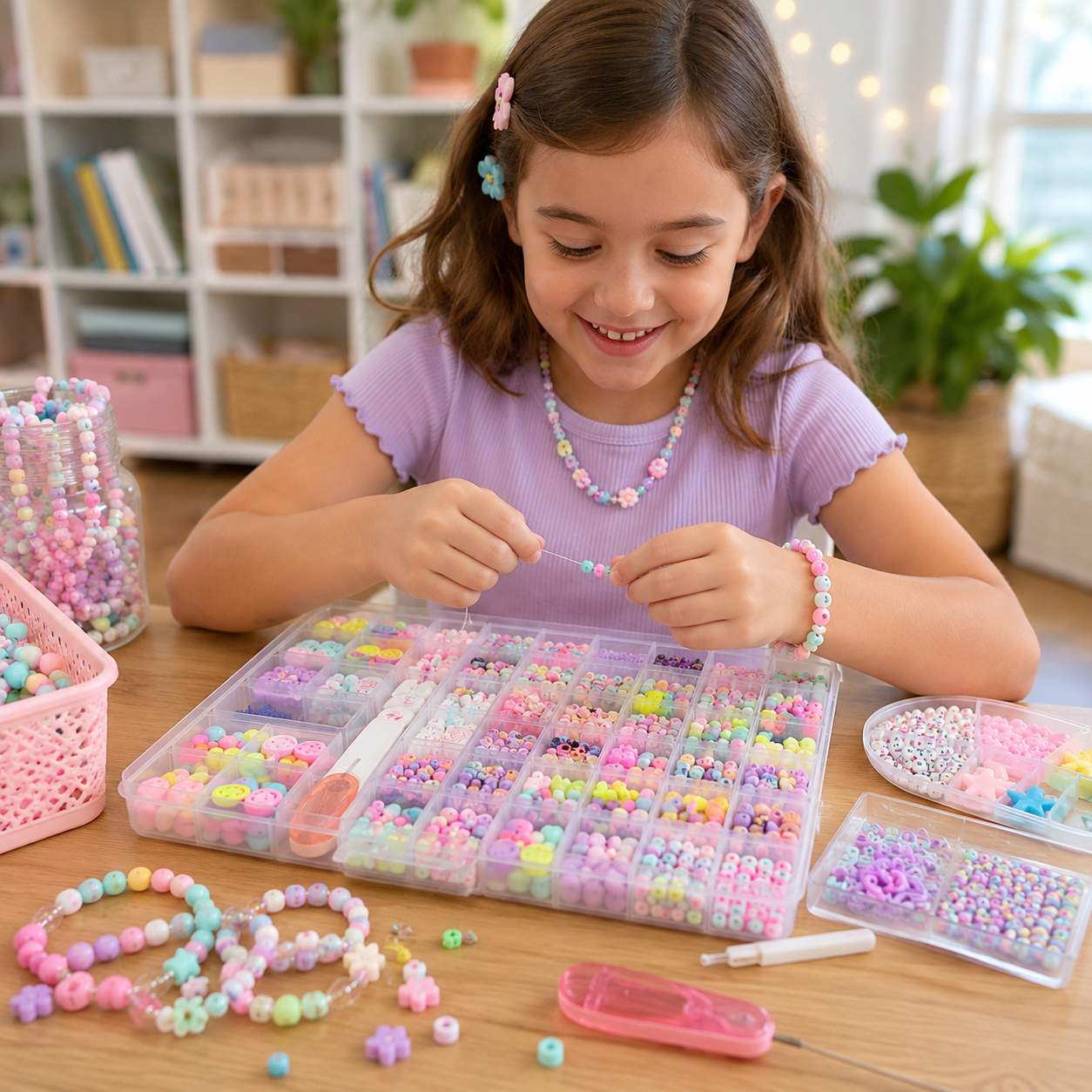 DIY Beads Bracelet Making Kit for Girls – Jewellery Making Set with Colorful Beads, Letter Beads, Elastic String, Scissors & Storage Box - Image 5