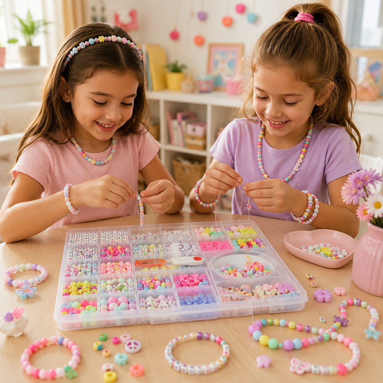 DIY Beads Bracelet Making Kit for Girls – Jewellery Making Set with Colorful Beads, Letter Beads, Elastic String, Scissors & Storage Box - Image 6