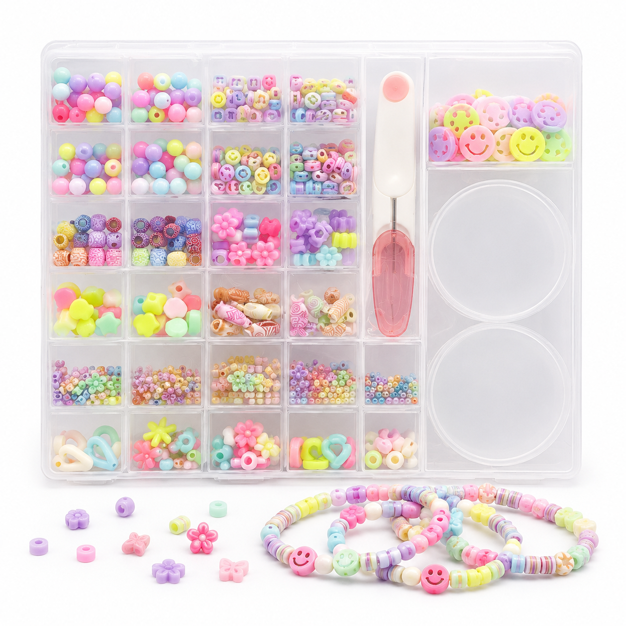DIY Beads Bracelet Making Kit for Girls – Jewellery Making Set with Colorful Beads, Letter Beads, Elastic String, Scissors & Storage Box