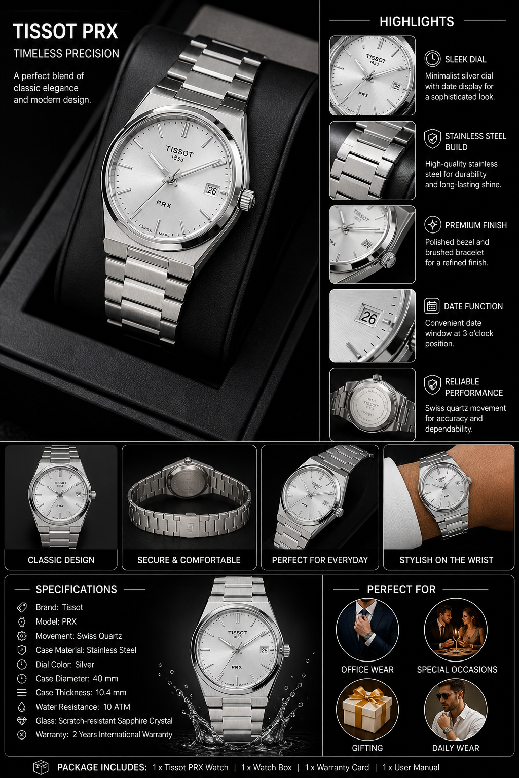 Men’s Stainless Steel Analog Wrist Watch – Silver Bracelet Watch with Date Display, Clean Dial & Elegant Everyday Style - Image 2