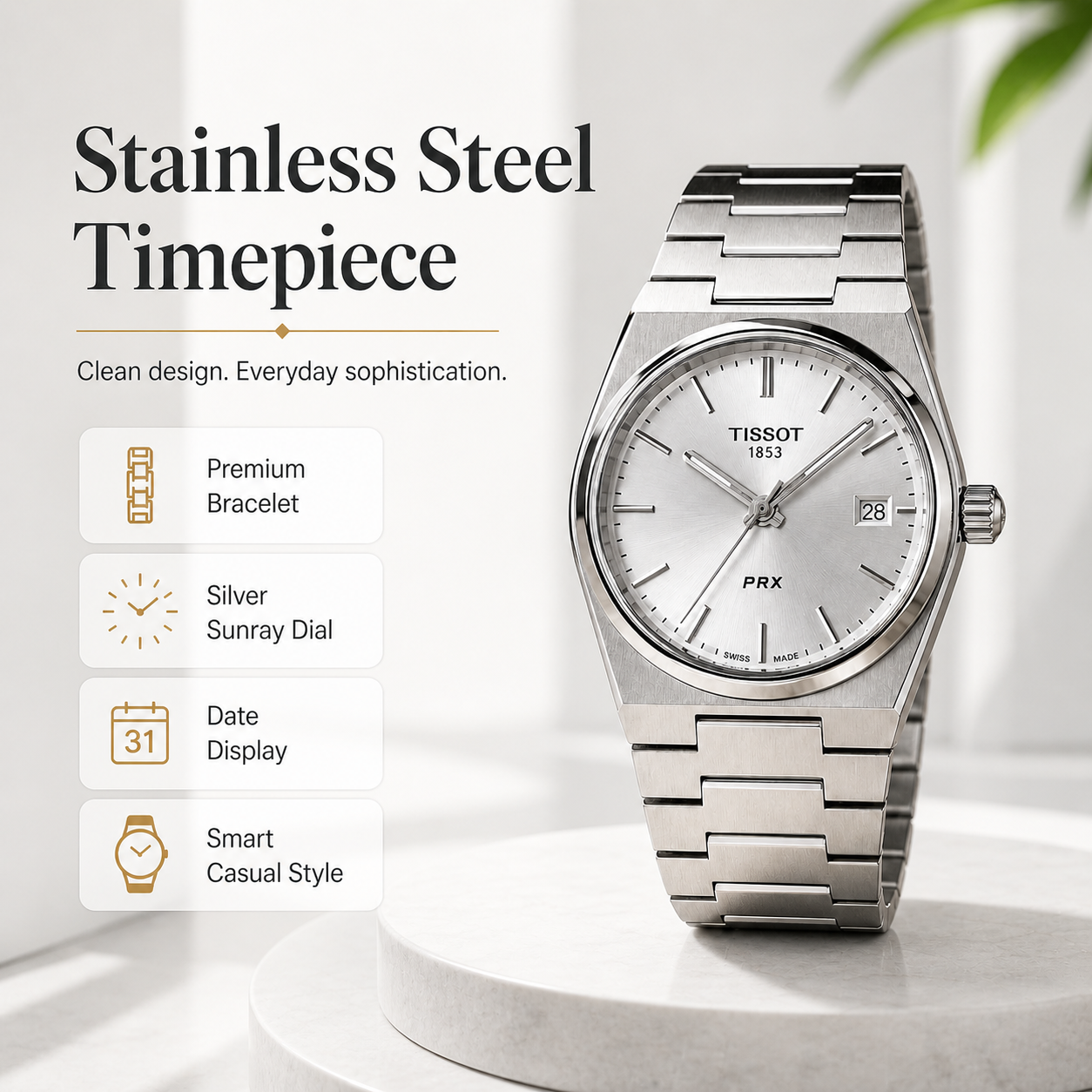 Men’s Stainless Steel Analog Wrist Watch – Silver Bracelet Watch with Date Display, Clean Dial & Elegant Everyday Style - Image 8