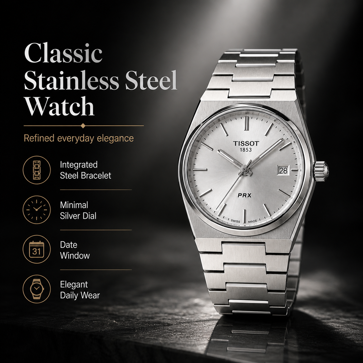 Men’s Stainless Steel Analog Wrist Watch – Silver Bracelet Watch with Date Display, Clean Dial & Elegant Everyday Style - Image 9