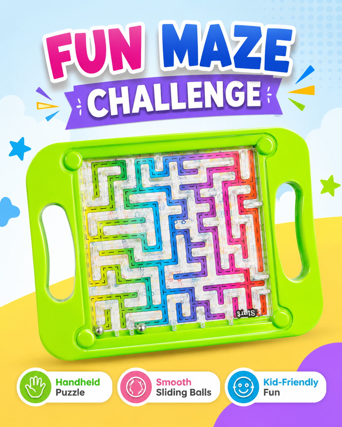 Kids Maze Puzzle Toy – Handheld Balance Ball Maze Game with Handles – Educational Brain Teaser Puzzle Board for Children, Travel & Indoor Play - Image 2