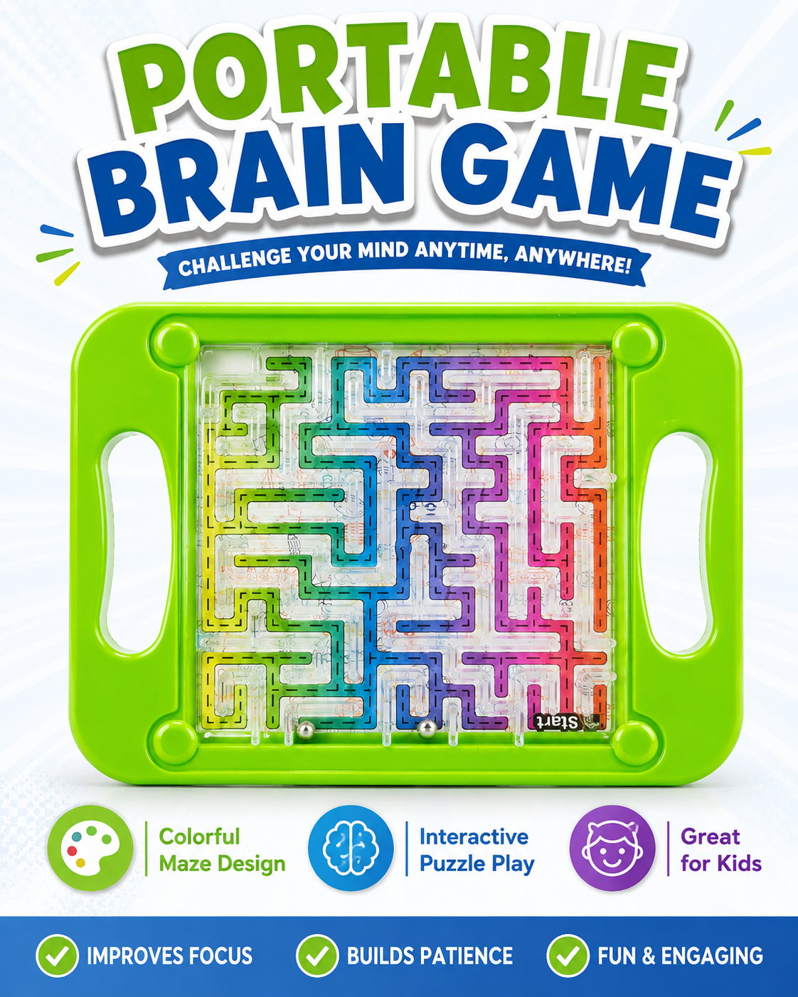 Kids Maze Puzzle Toy – Handheld Balance Ball Maze Game with Handles – Educational Brain Teaser Puzzle Board for Children, Travel & Indoor Play - Image 6