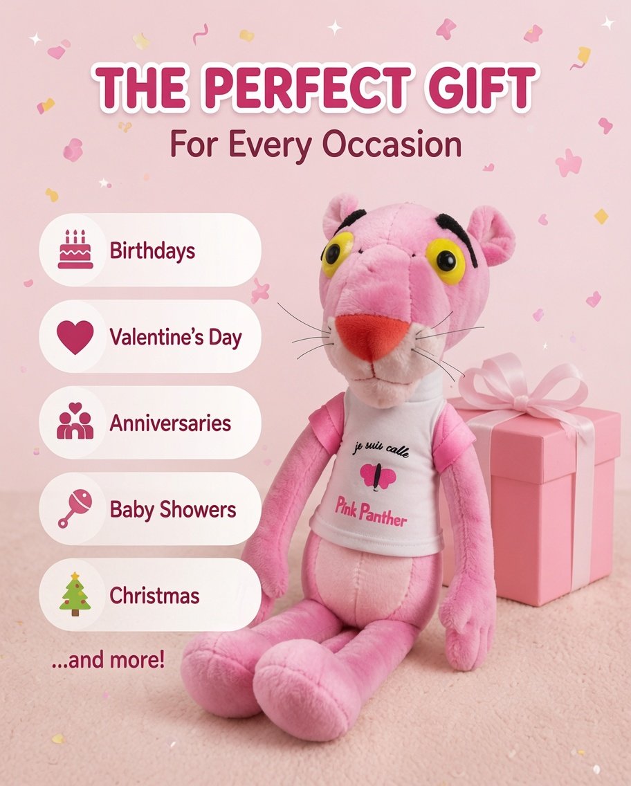 Pink Panther Style Plush Toy for Kids – Soft Stuffed Cartoon Animal Doll – Long Legs Cuddly Pink Panther Teddy Gift for Boys & Girls - Image 5