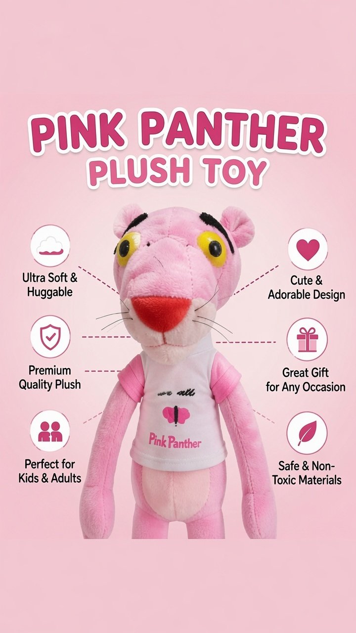 Pink Panther Style Plush Toy for Kids – Soft Stuffed Cartoon Animal Doll – Long Legs Cuddly Pink Panther Teddy Gift for Boys & Girls - Image 6