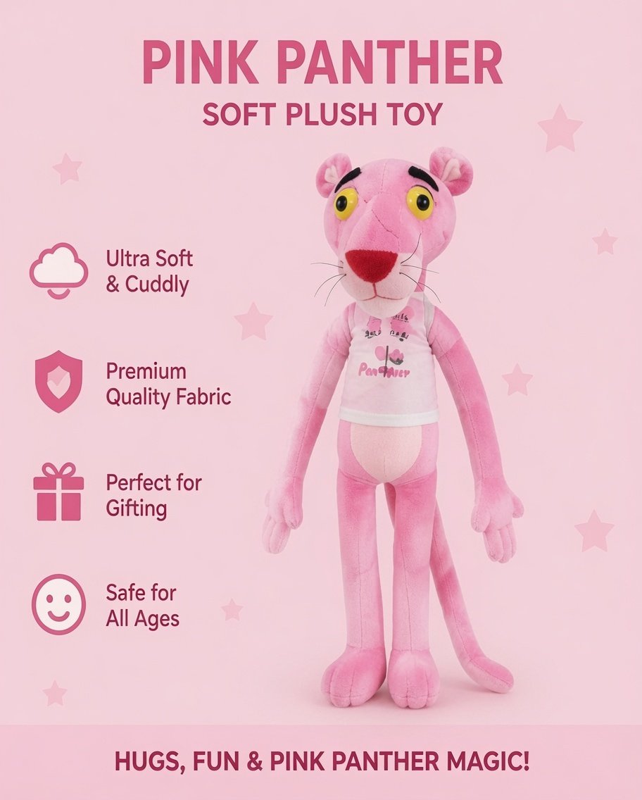 Pink Panther Style Plush Toy for Kids – Soft Stuffed Cartoon Animal Doll – Long Legs Cuddly Pink Panther Teddy Gift for Boys & Girls - Image 4