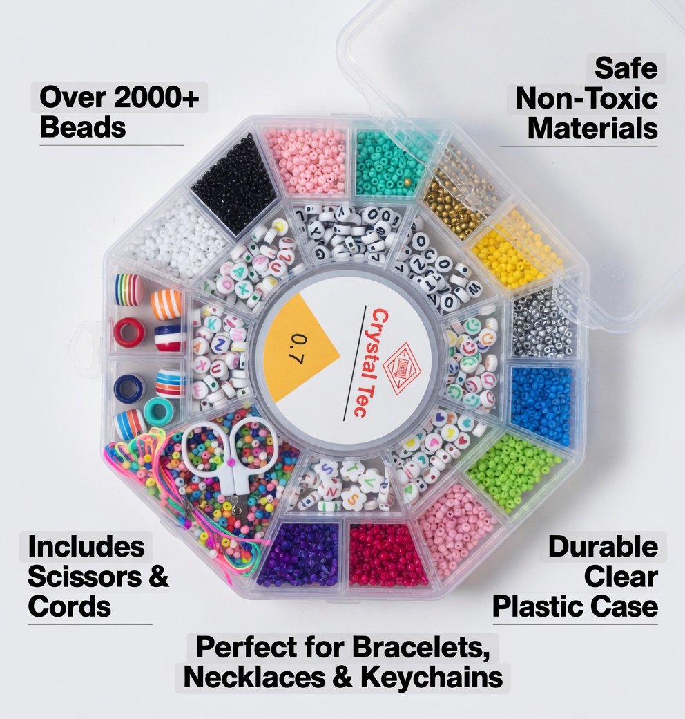 DIY Beads Jewelry Making Kit for Kids | Bracelet Necklace Making Set with Colorful Beads, Charms, Thread & Storage Box | Girls Craft Toy Ages 3+ - Image 10